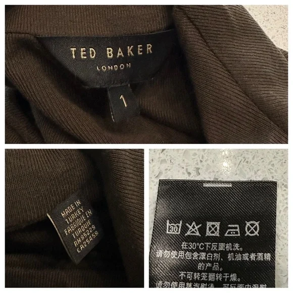 Ted BAKER Neyda Olive Long Sleeve Draped Jersey Knit Dress - Picture 13 of 16